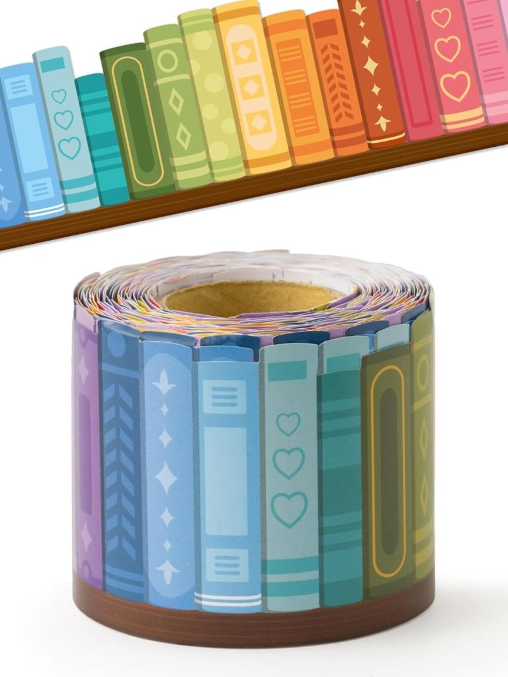 Colorful Bookshelf Border Trim - 65ft Back to School Books Rolled Border Trim Bo
